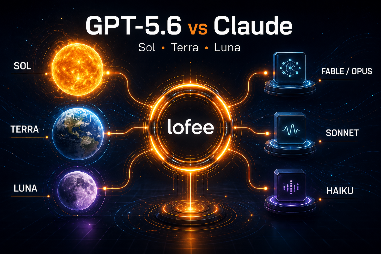 GPT-5.6 Sol, Terra and Luna compared with Claude models through Lofee Router
