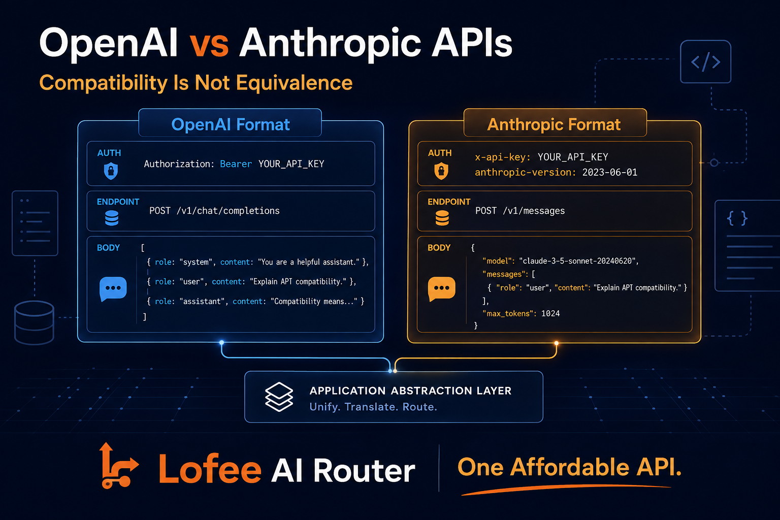 OpenAI vs Anthropic API comparison through a provider-neutral application adapter